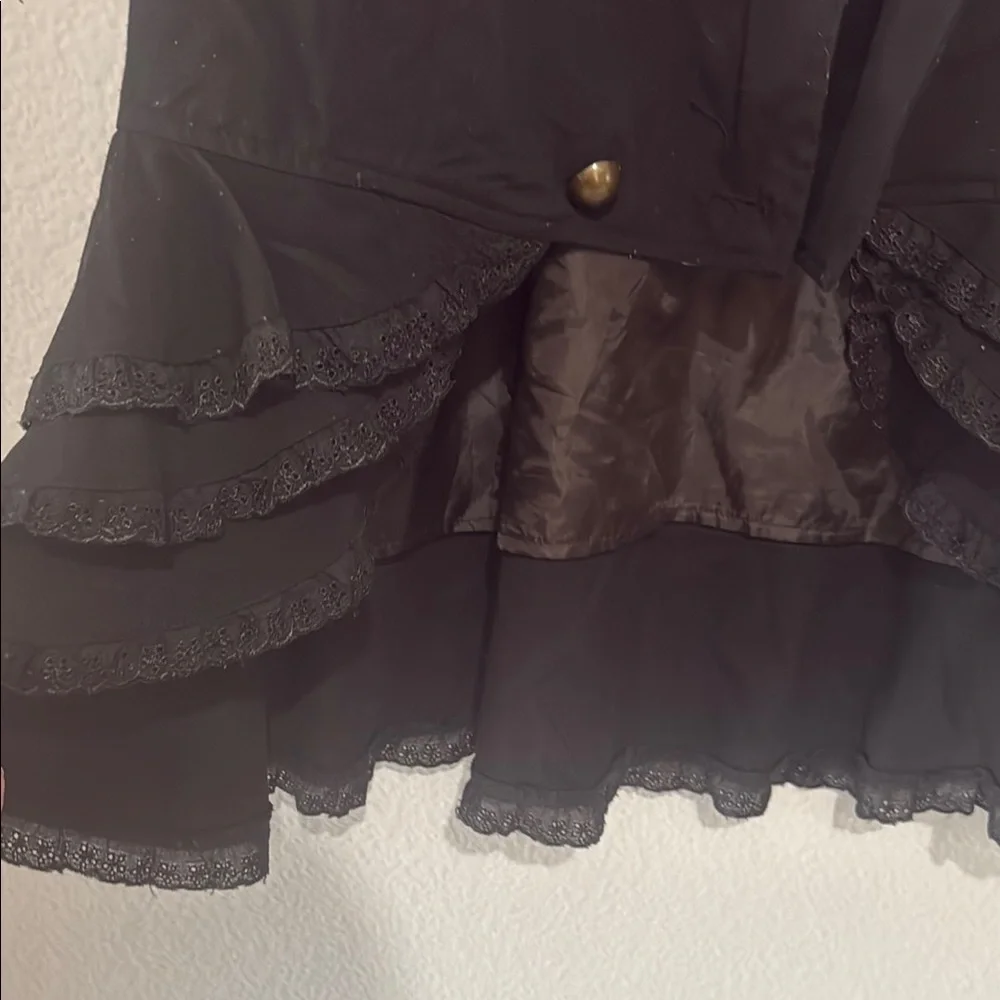 Spin doctor Black Ruffled Tiered Steampunk Blazer goth witchy Beatrice waistcoat - Picture 6 of 14